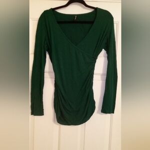 Forest Green V Neck Long Sleeve Ruched Blouse Size 7/9 By Allegrace